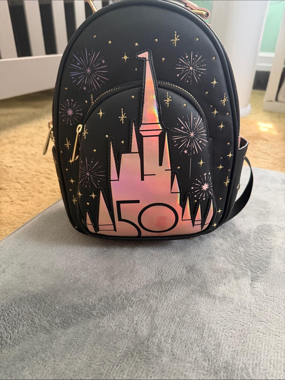 Loungefly Black Holographic Castle 50th Mini Backpack